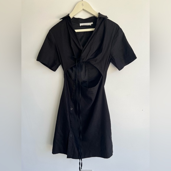 ASTR Black Cutout Mini Dress Size S Tie Front Linen Blend Going Out - Picture 3 of 8